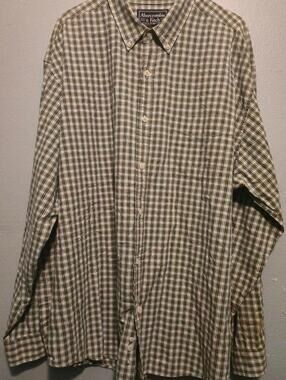VINTAGE 90S Abercrombie & Fitch XL Green and Beige Checkered Long Sleeve Shirt